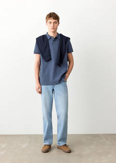 Short-sleeved cotton polo shirt — Navy 2