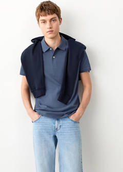 Short-sleeved cotton polo shirt — Navy 1