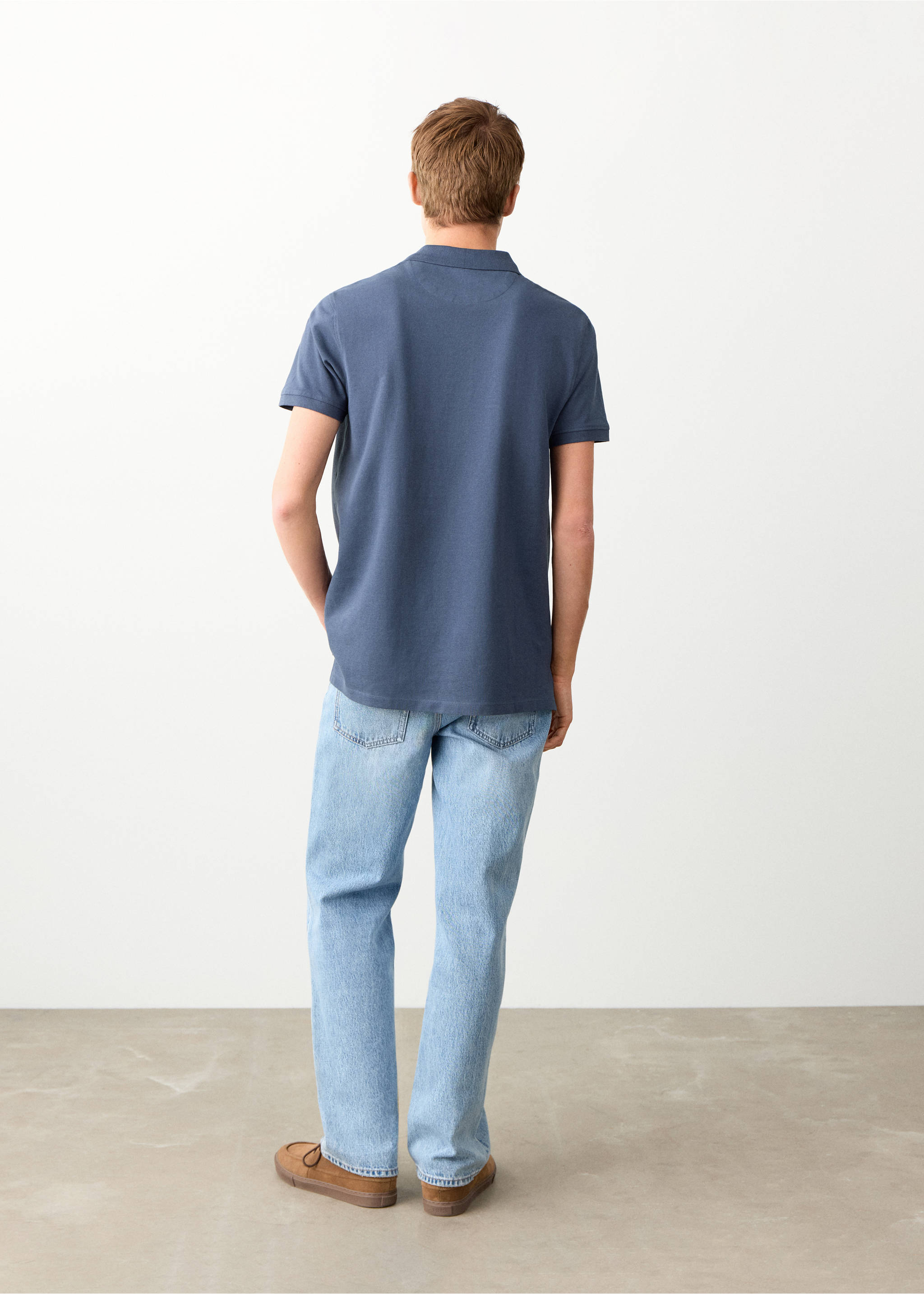 Short-sleeved cotton polo shirt - Reverse of the article, Navy. Ref: 27014059-00.