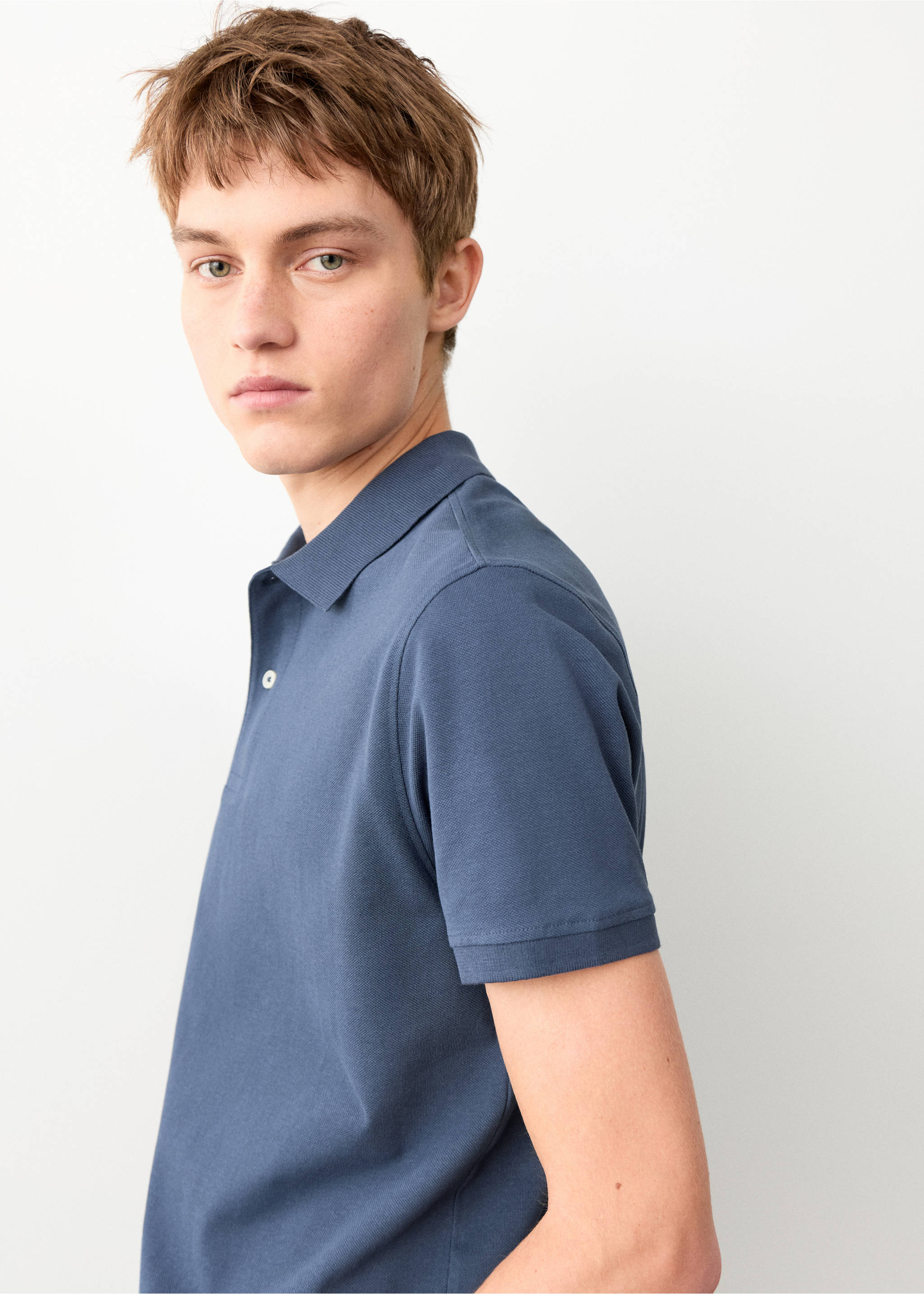 Short-sleeved cotton polo shirt - Details of the article 4, Navy. Ref: 27014059-00.