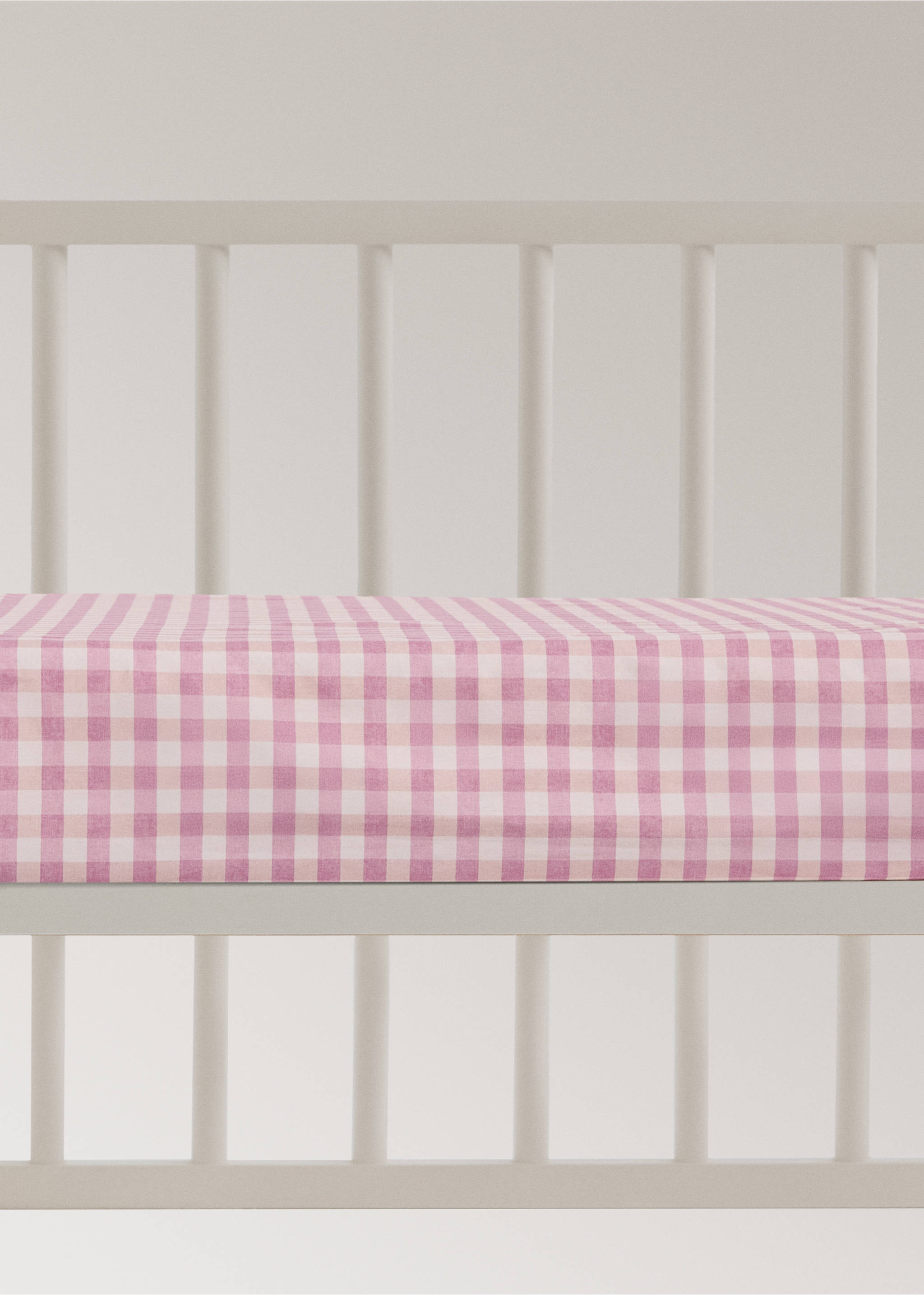 Cot bed fitted sheet in vichy check cotton - Article without model, Pink. Ref: 27014066-00.