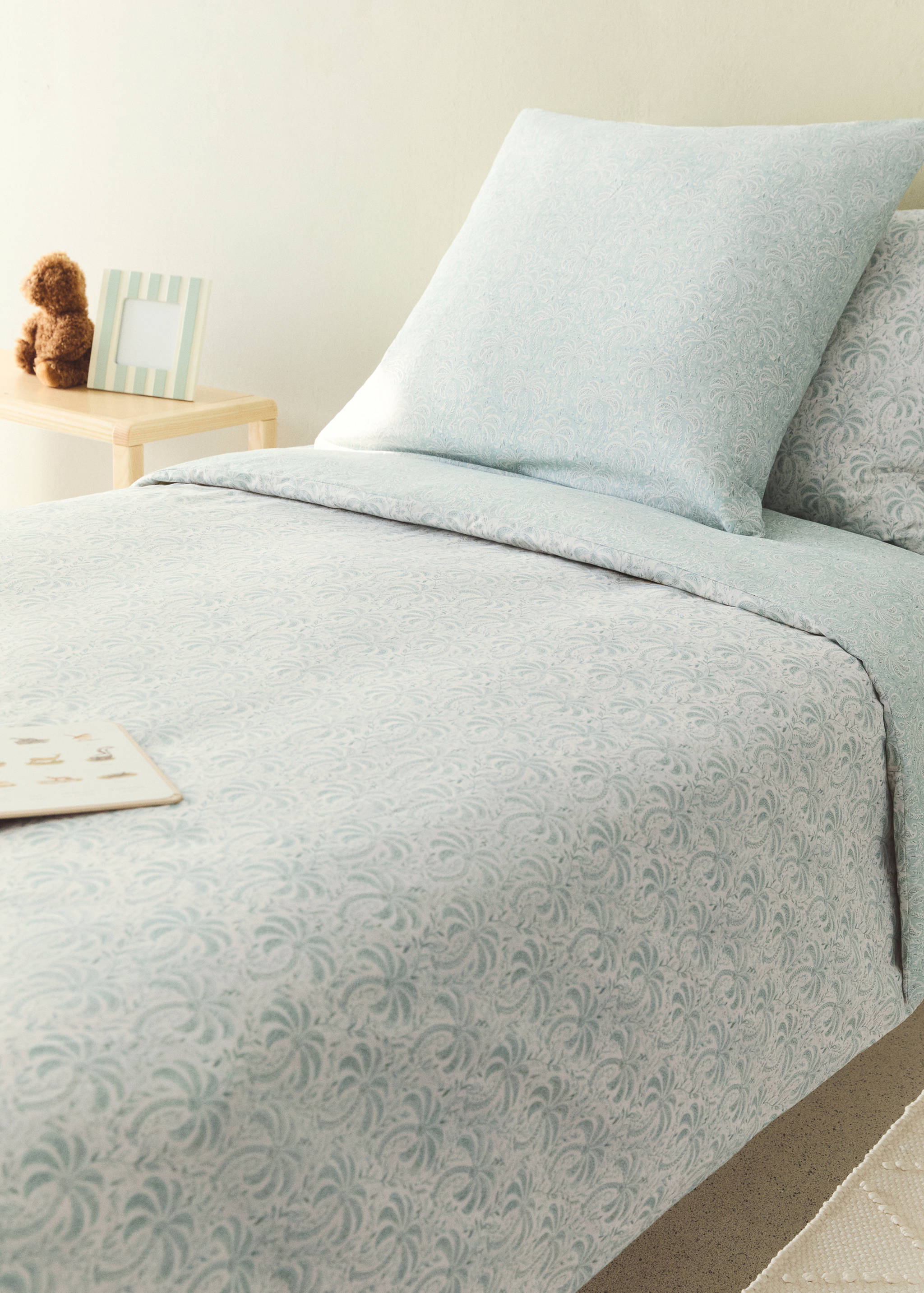 Dekbedovertrek van perkal-katoen met palmprint, voor een bed van 90 cm - Overzichtstekening