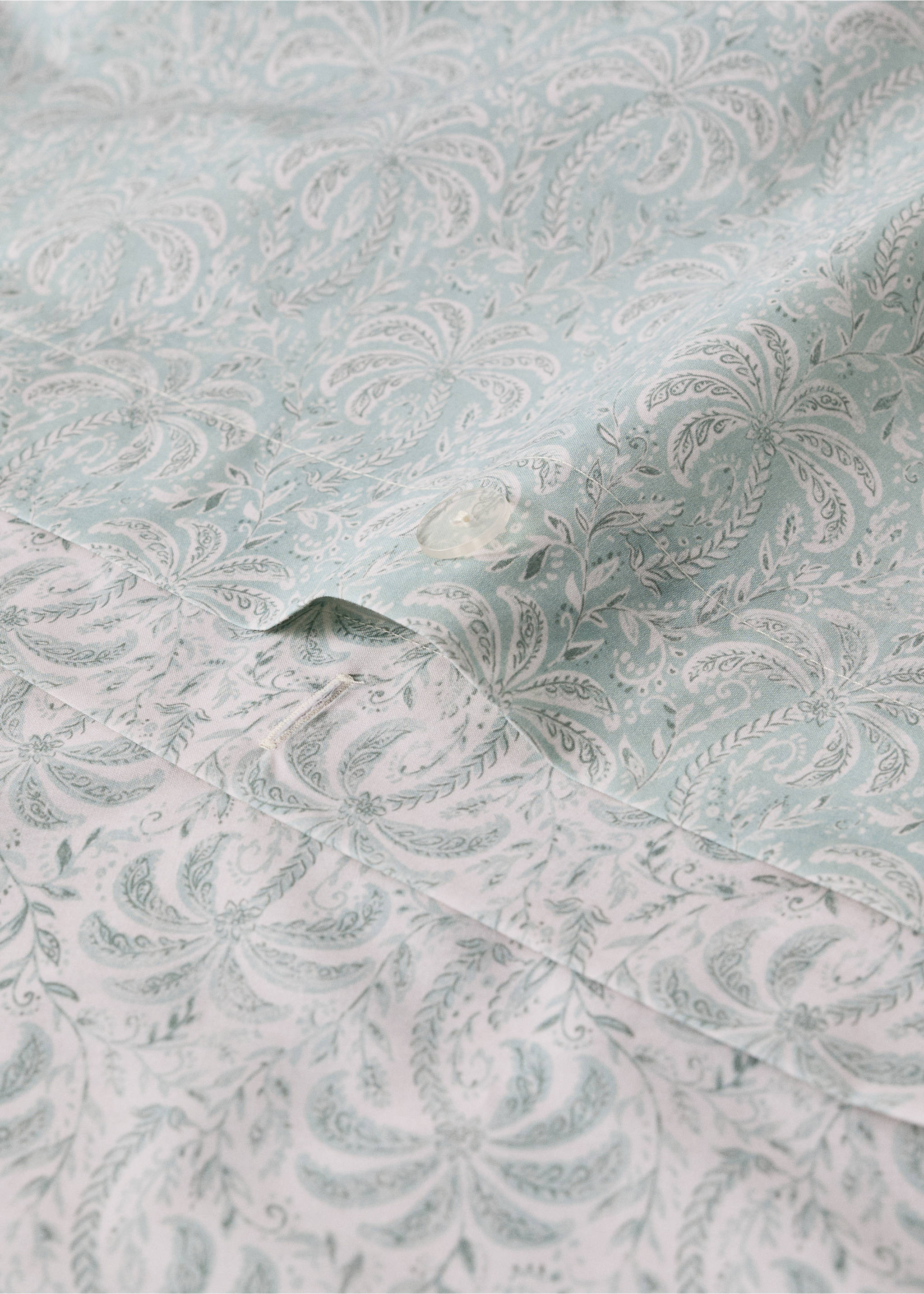 Housse de couette percale de coton imprimé palmiers Lit 90 cm - Détail de l'article 1, Vert pastel. Ref: 27014067-00.