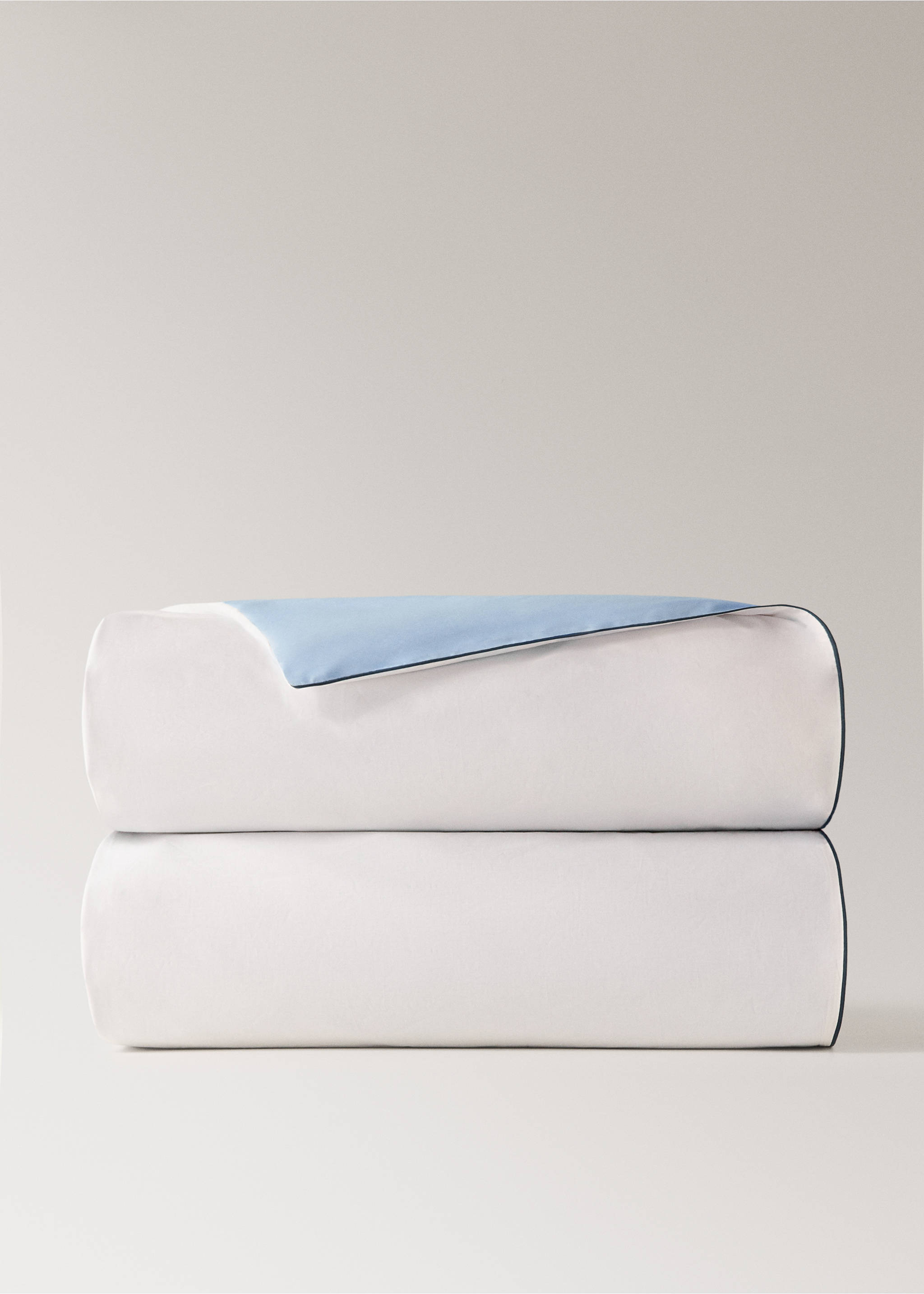 Children's reversible cotton percale duvet cover with contrast piping for a 90 cm bed - Details of the article 3, Sky Blue. Ref: 27014070-00.