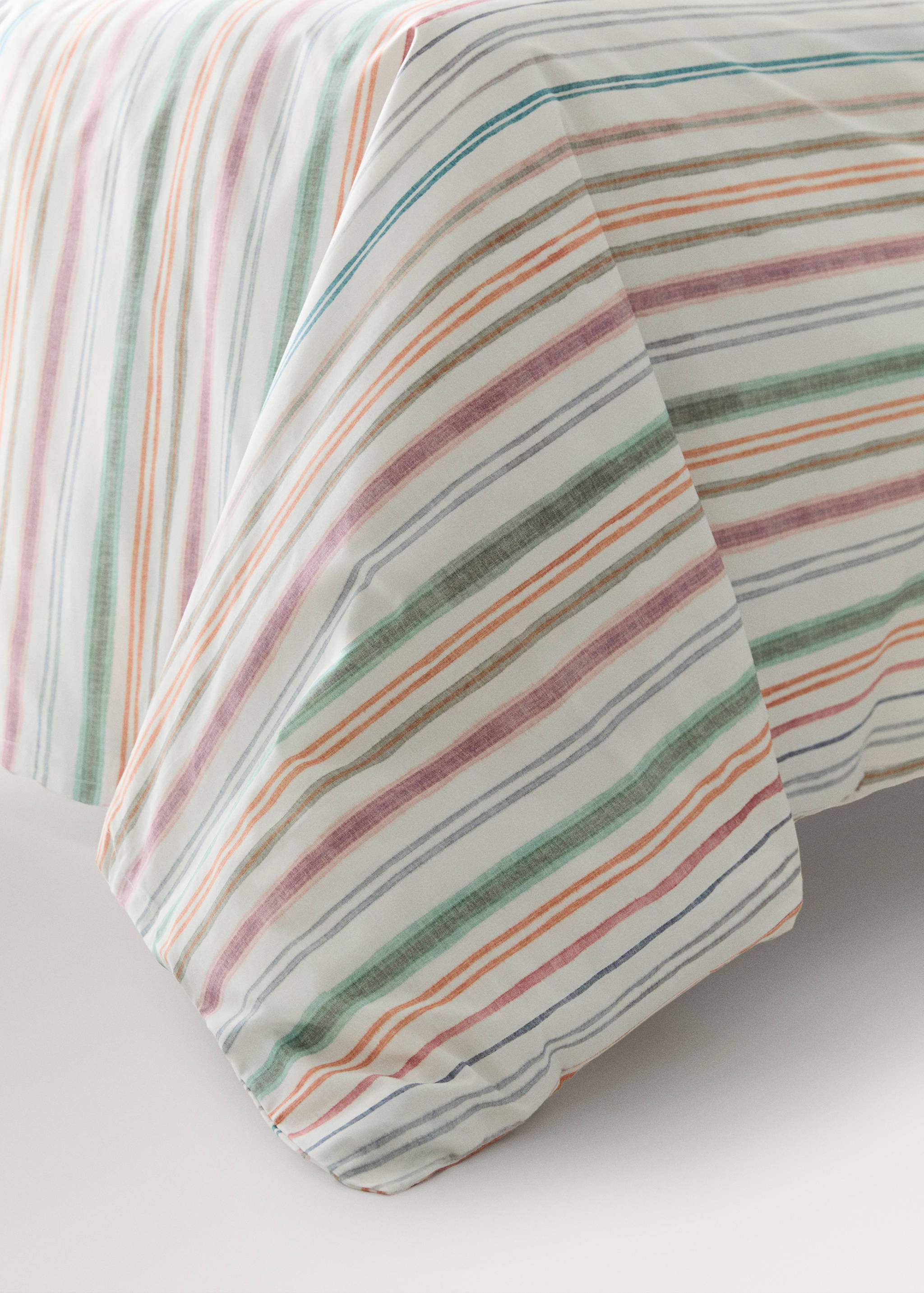 Multicoloured striped percale cotton duvet cover for a 90 cm bed - Details of the article 7