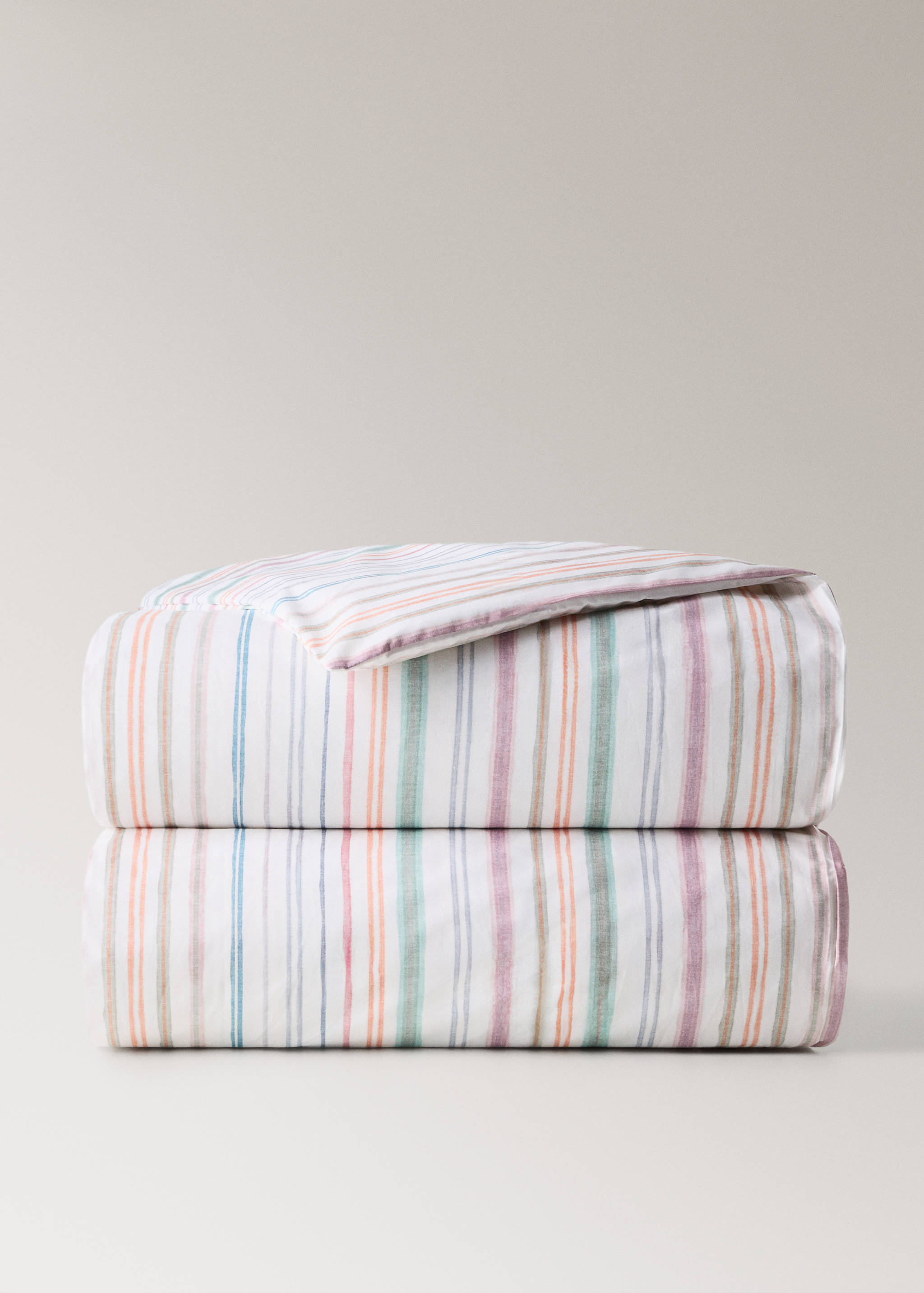 Multicoloured striped percale cotton duvet cover for a 90 cm bed - Article without model