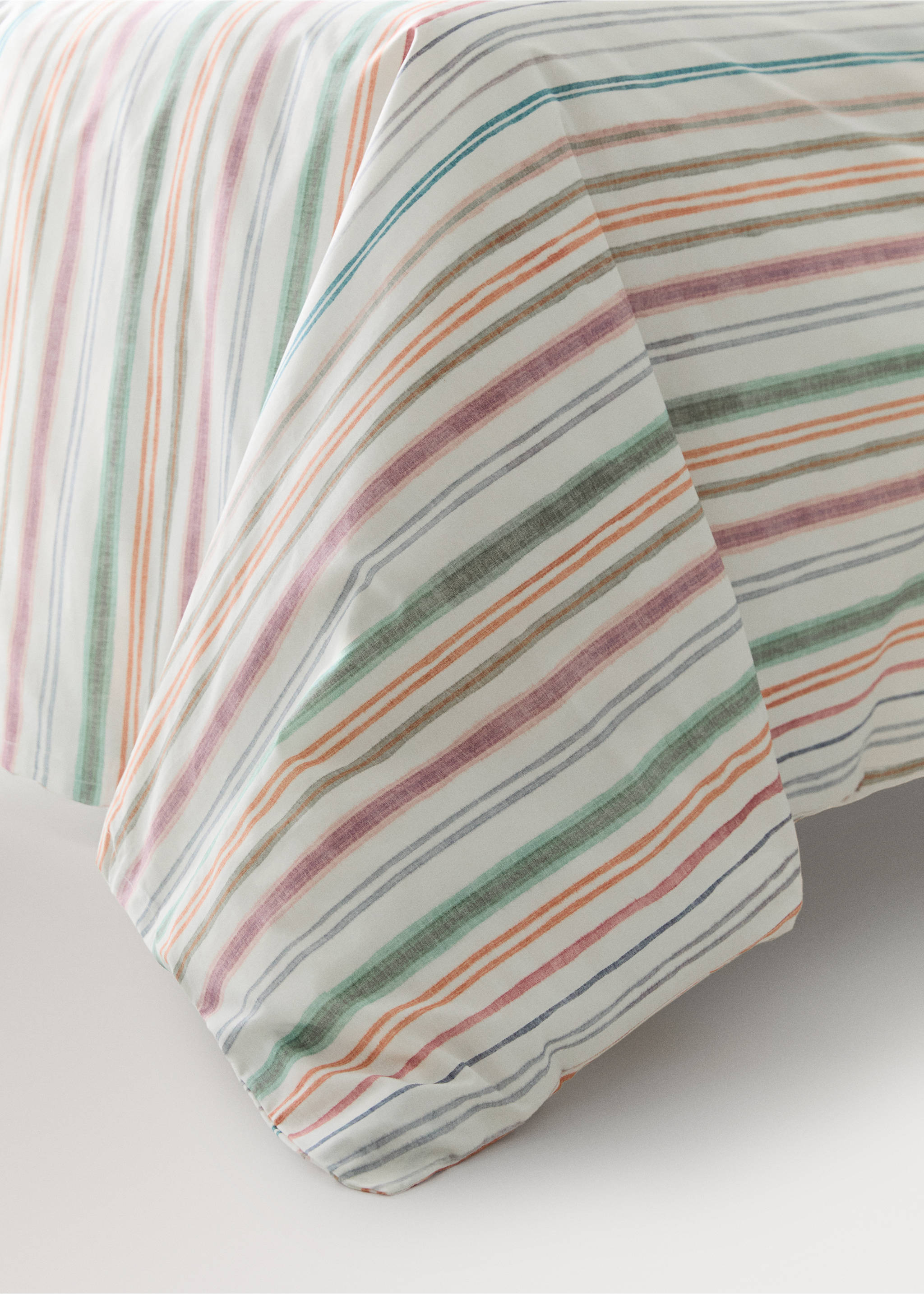 Multistripe percale cotton duvet cover, colours Bed 135/140 cm - Details of the article 7, Green. Ref: 27014072-00.