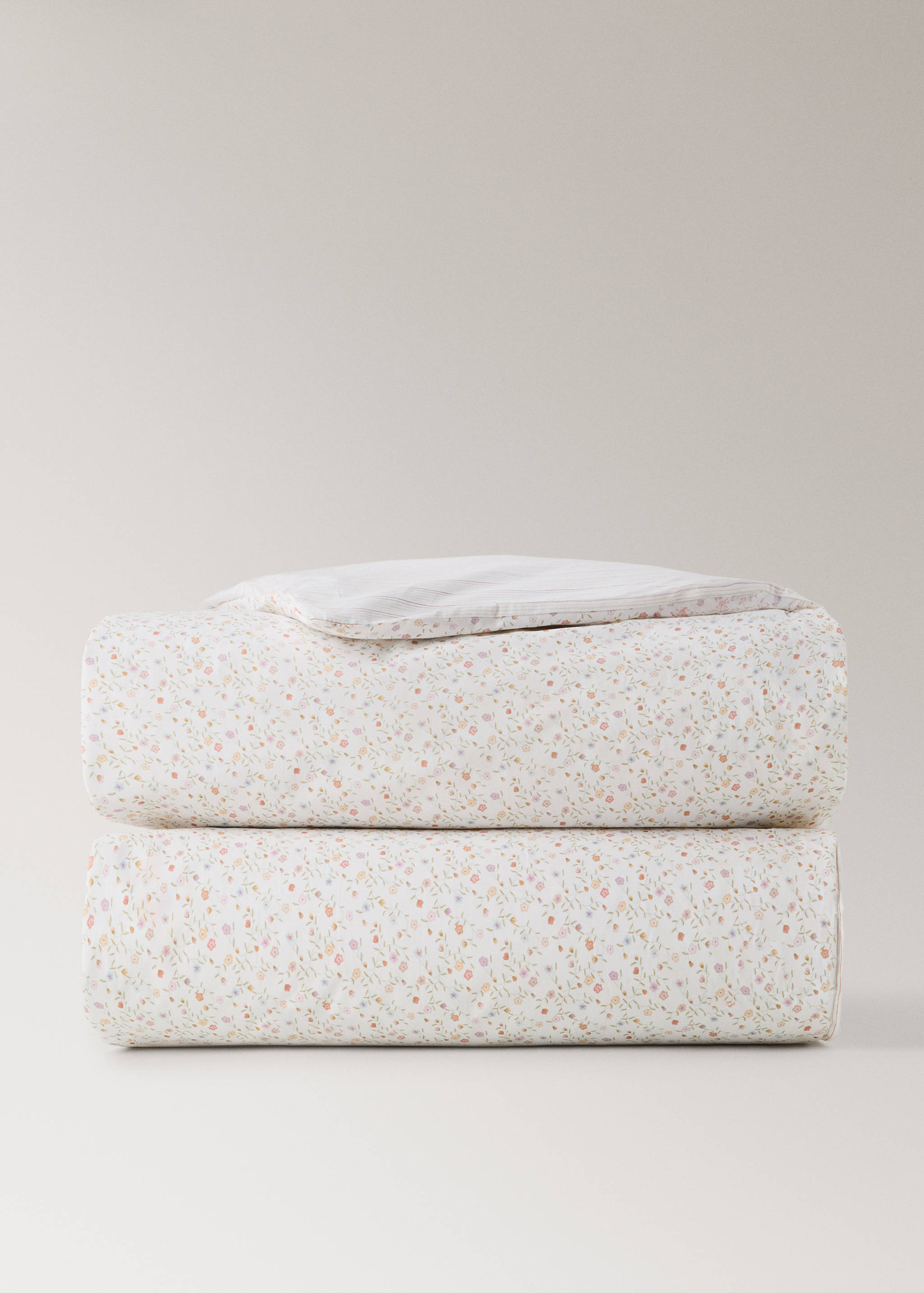 Reversible children's duvet cover stripes flowers 90 cm bed - Article without model