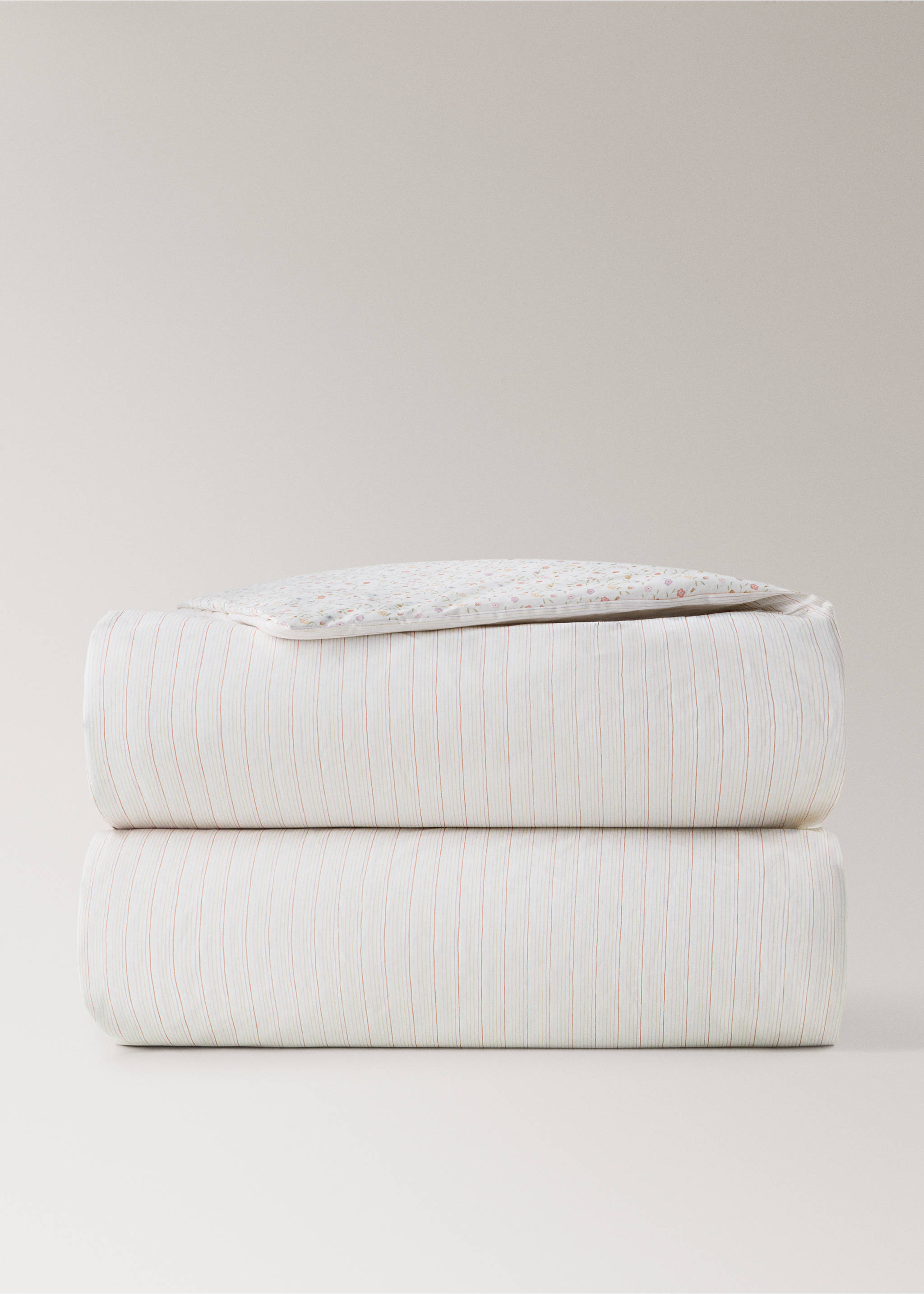 Children's reversible duvet cover stripes flowers Bed 135/140 cm - Details of the article 3, Pink. Ref: 27014074-00.