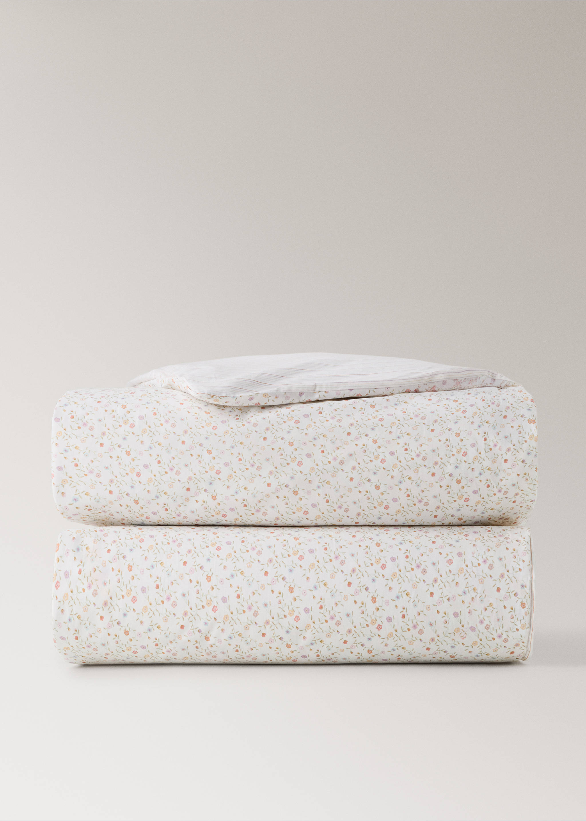 Children's reversible duvet cover stripes flowers Bed 135/140 cm - Article without model, Pink. Ref: 27014074-00.