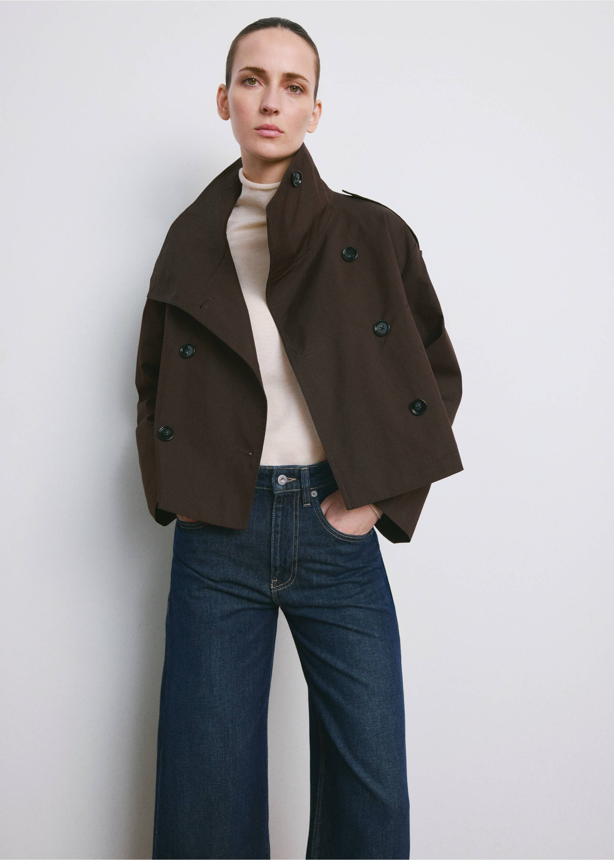 Wide leg jeans with turn-up hem - Details of the article 1, Open Blue. Ref: 27014078-00.