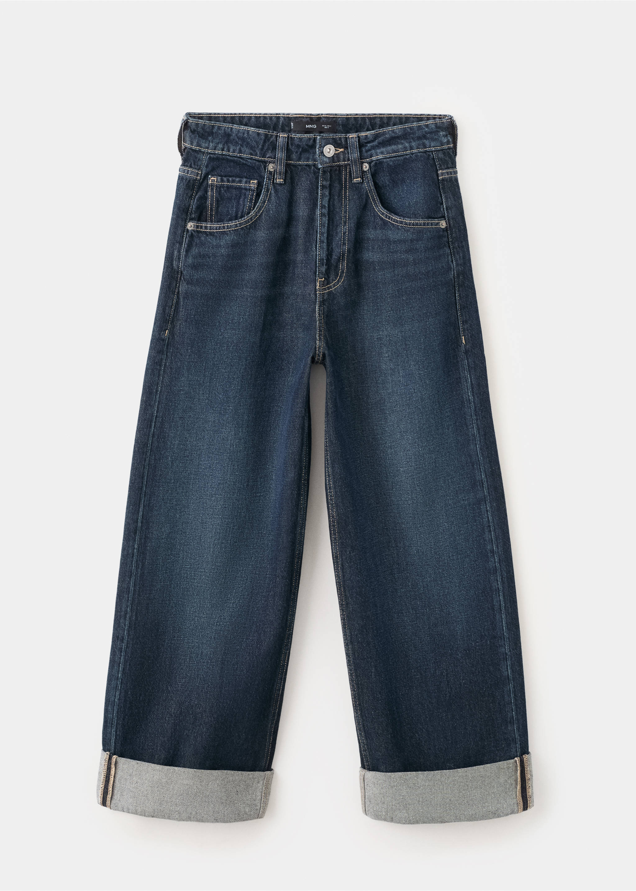 Wide leg jeans with turn-up hem - Article without model, Open Blue. Ref: 27014078-00.