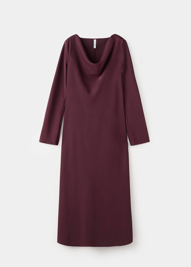Long dress with draped neck — Maroon