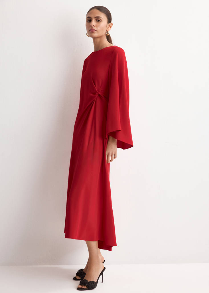 Ruched satin dress — Red