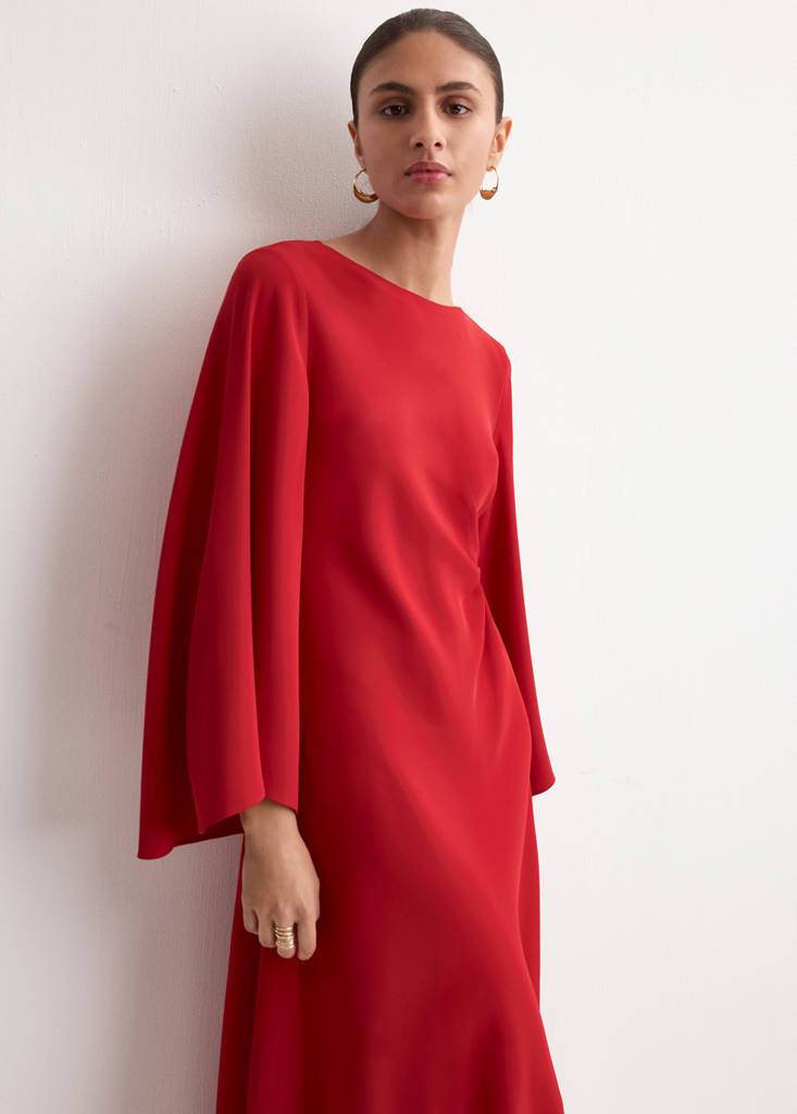 Ruched satin dress — Red