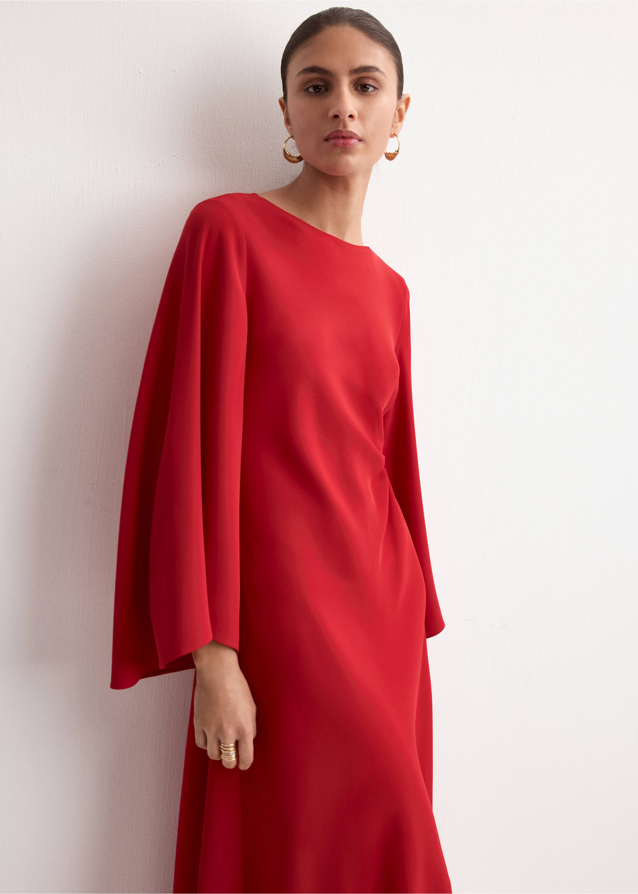 Ruched satin dress - Medium plane, Red. Ref: 27014080-00.