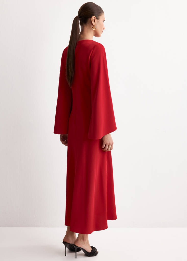 Ruched satin dress — Red