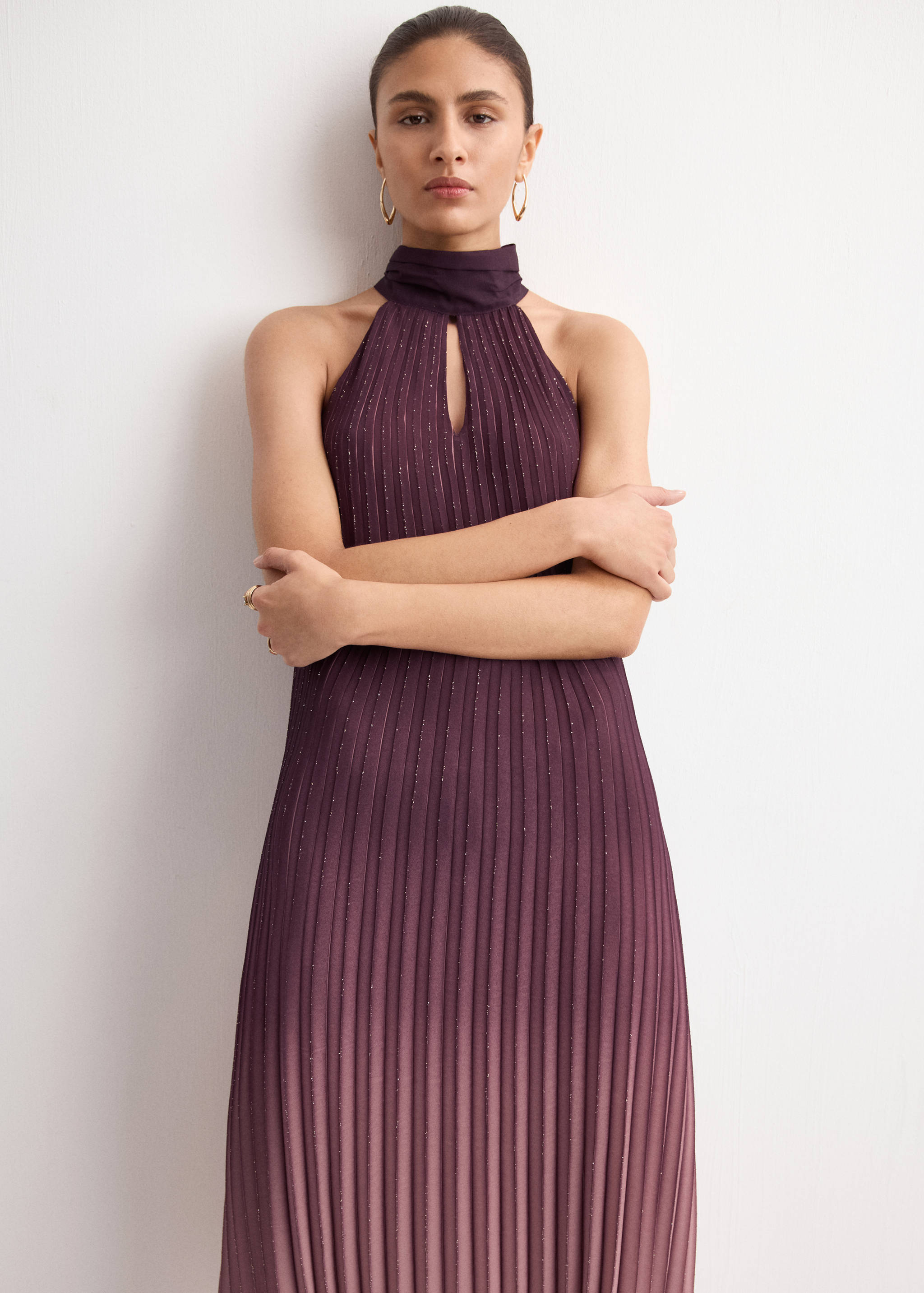 Pleated halter neck dress - Medium plane