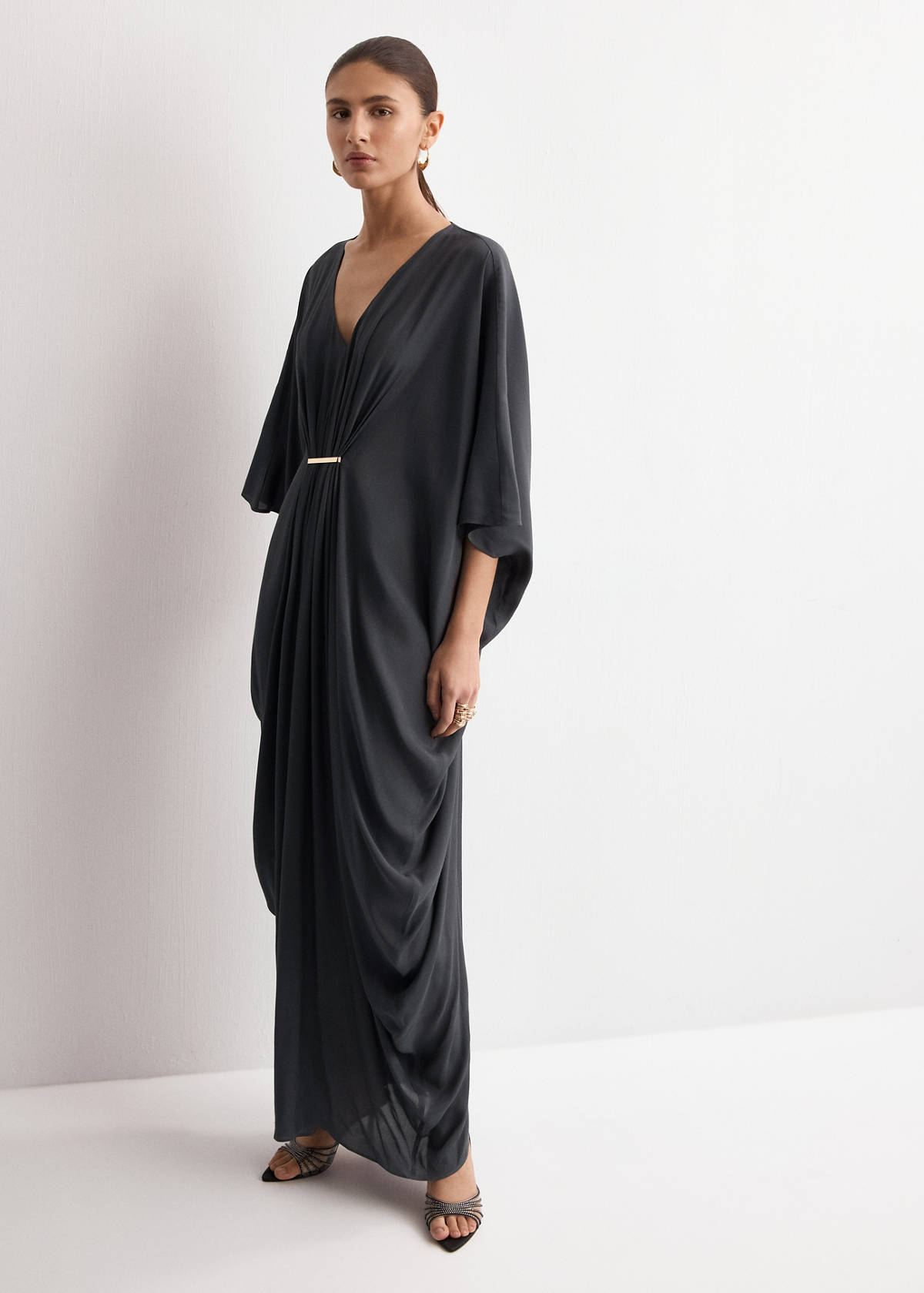 Draped dress with three-quarter length sleeves