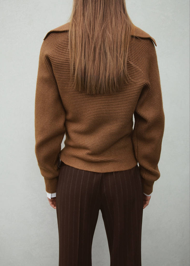 V-neck knit sweater — Tobacco Brown