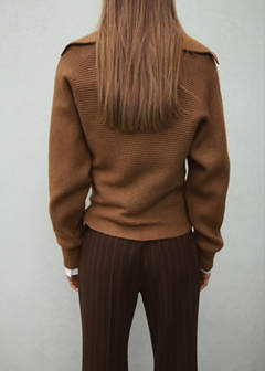 V-neck knit sweater — Tobacco Brown 3
