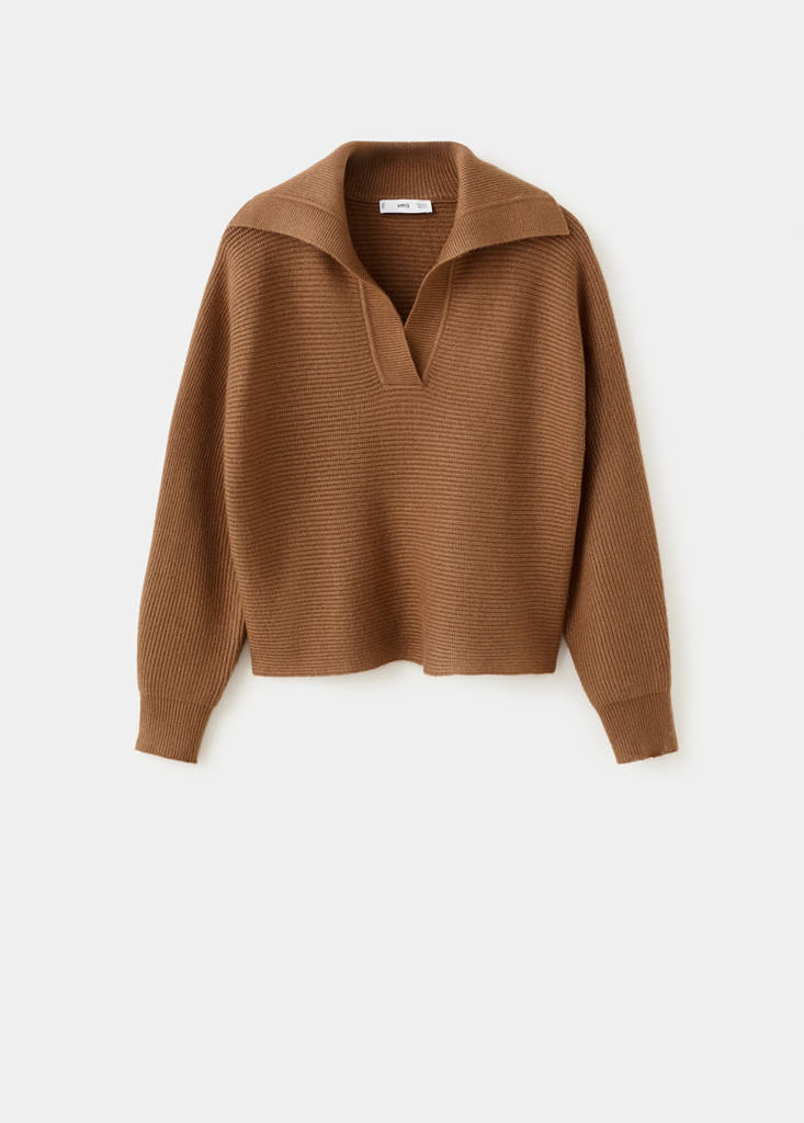 V-neck knit sweater — Tobacco Brown