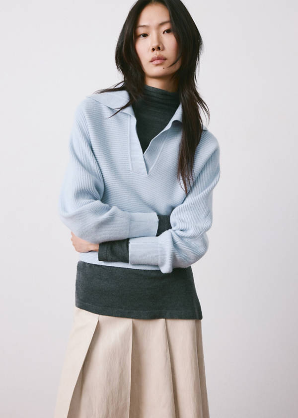 V-neck knit sweater — Sky Blue