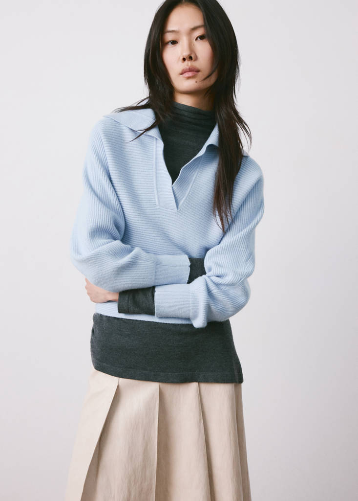 V-neck knit sweater — Sky Blue