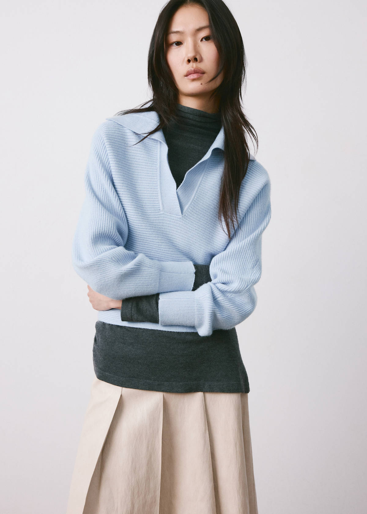 V-neck knit sweater — Sky Blue