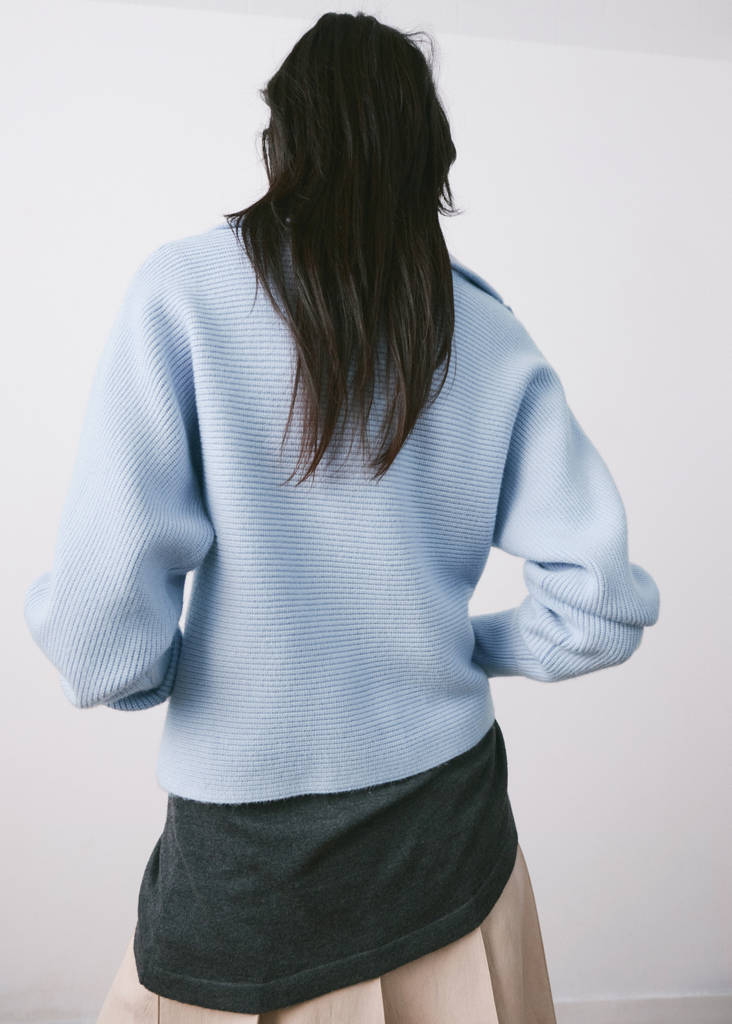 V-neck knit sweater — Sky Blue