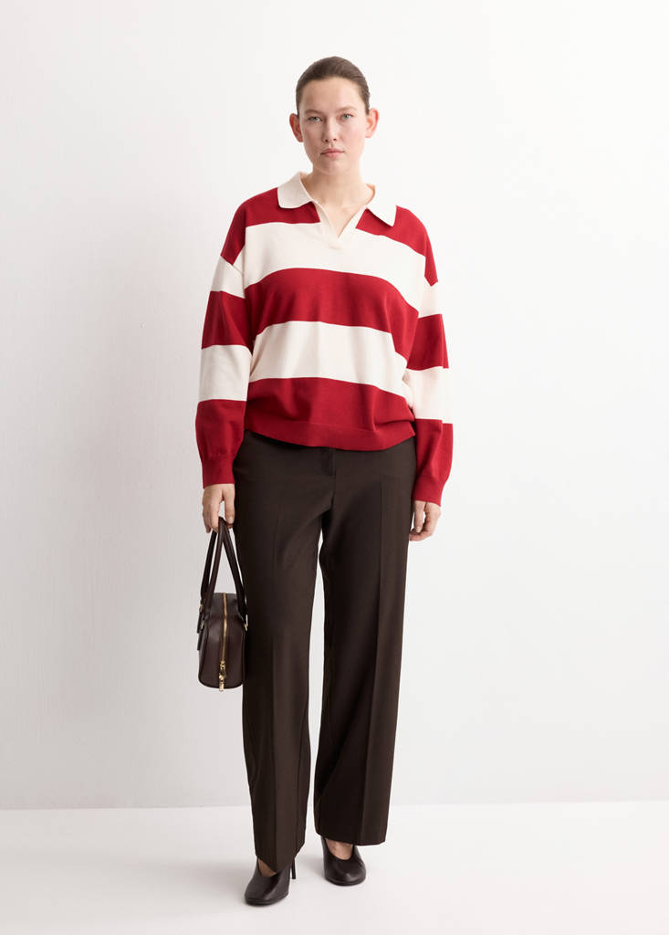 Striped polo-neck sweater — Red