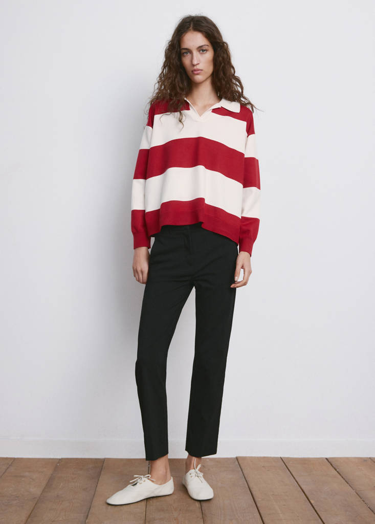 Striped polo-neck sweater — Red