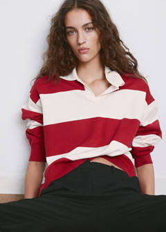 Striped polo-neck sweater — Red 13