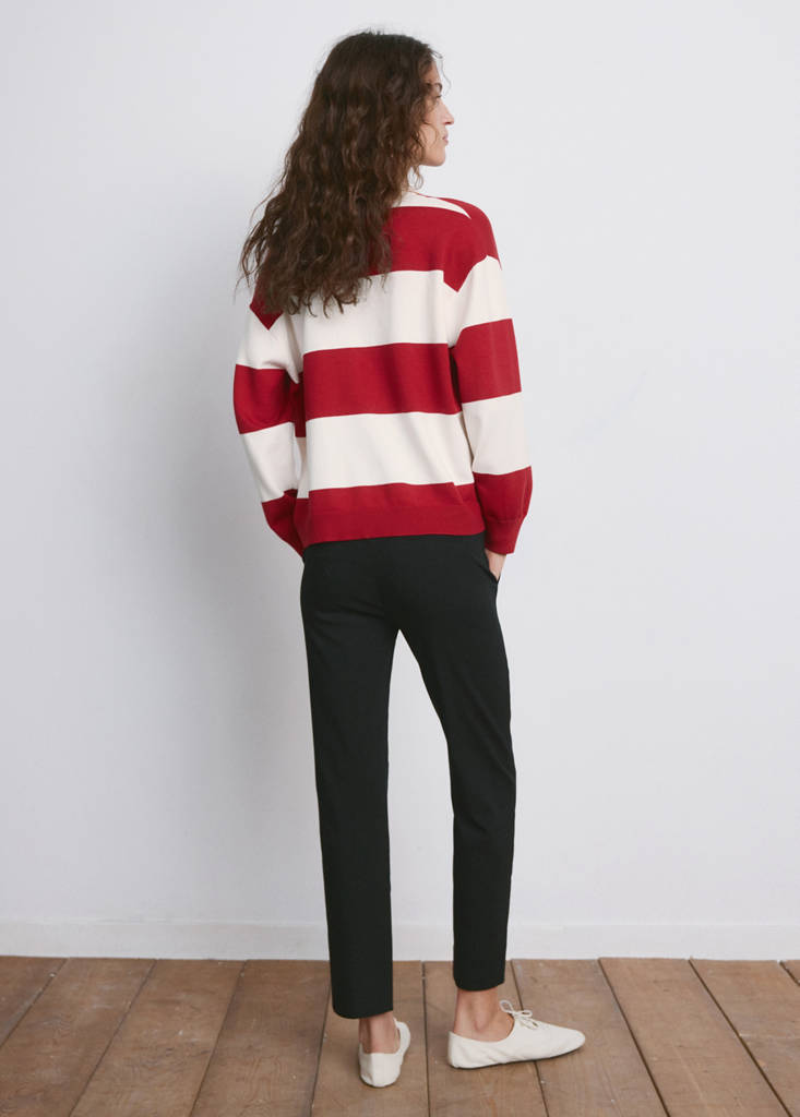 Striped polo-neck sweater — Red