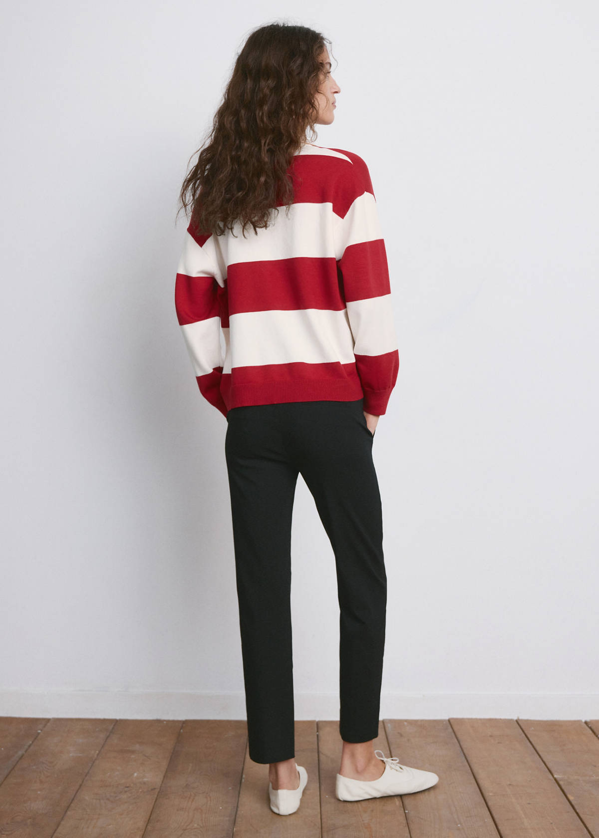 Striped polo-neck sweater — Red