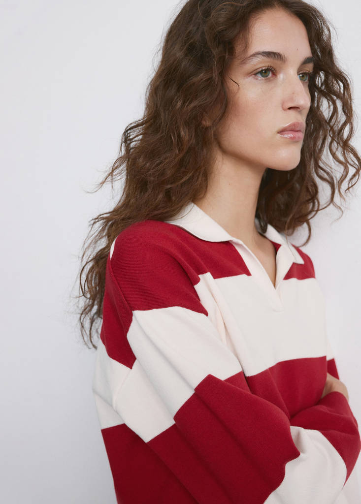 Striped polo-neck sweater — Red