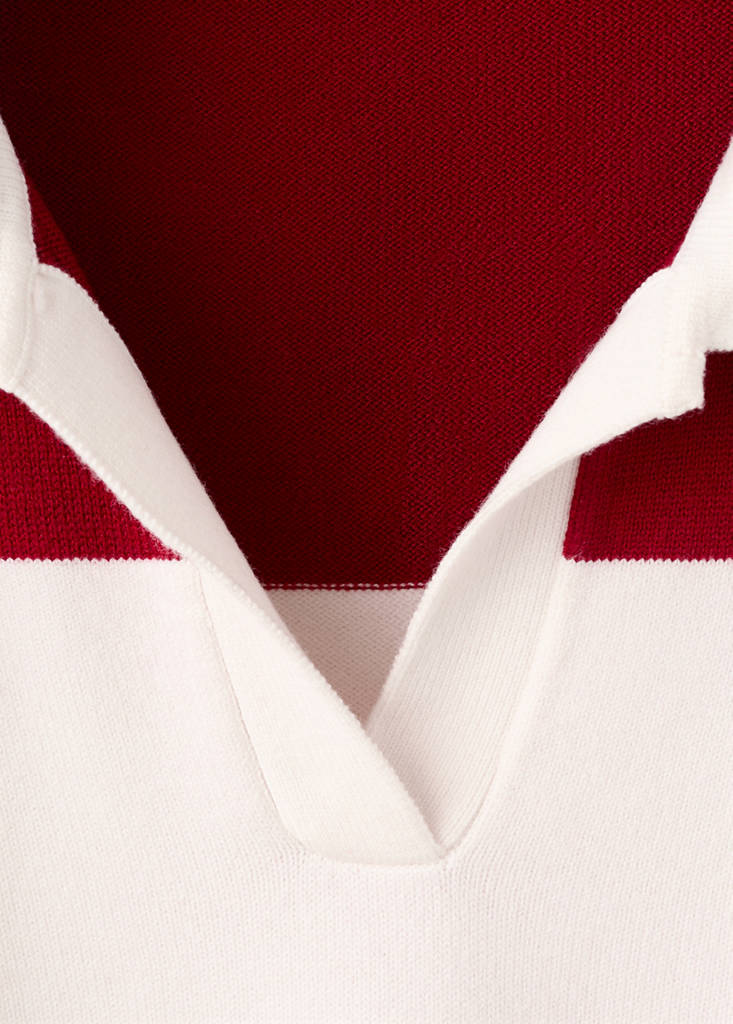 Striped polo-neck sweater — Red