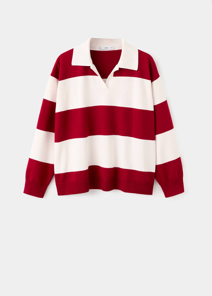 Striped polo-neck sweater — Red