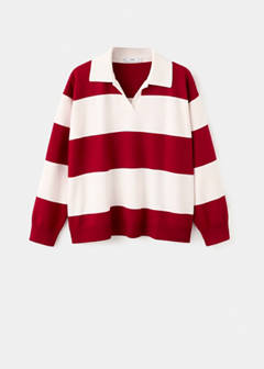 Striped polo-neck sweater — Red 17