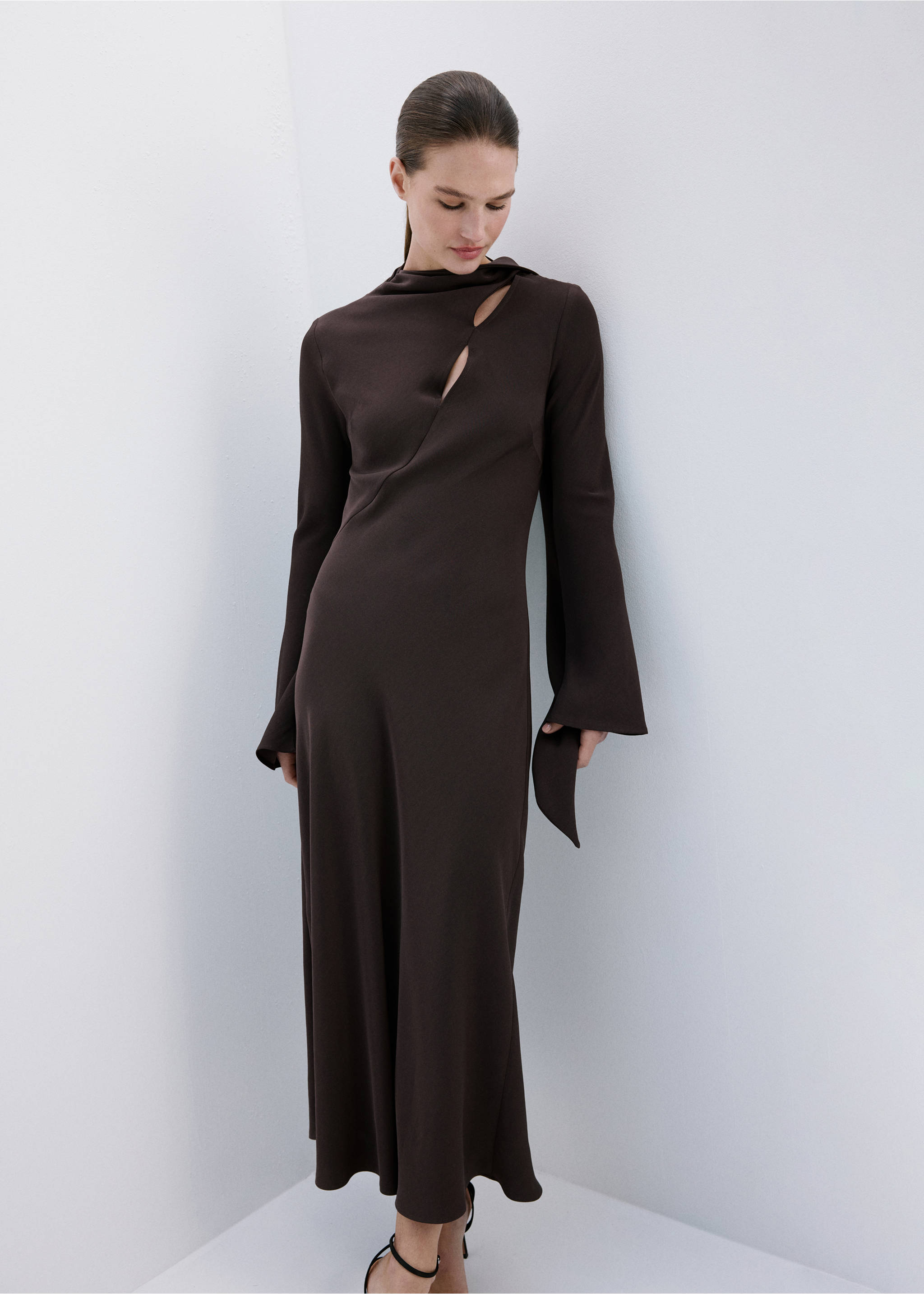 Robe évasée foulard - Détail de l'article 1, Marron. Ref: 27014087-00.