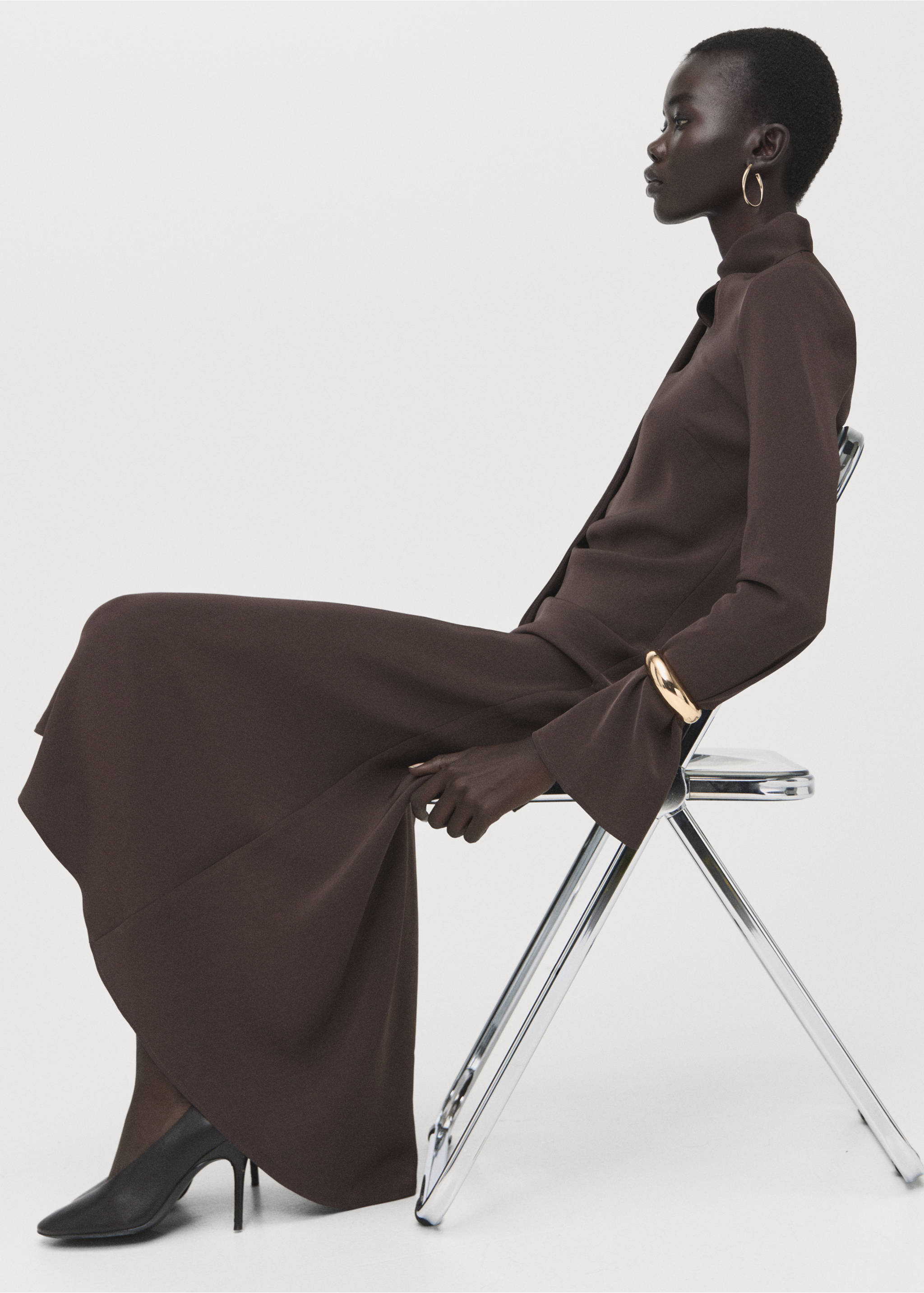 Robe évasée foulard - Détail de l'article 2, Marron. Ref: 27014087-00.