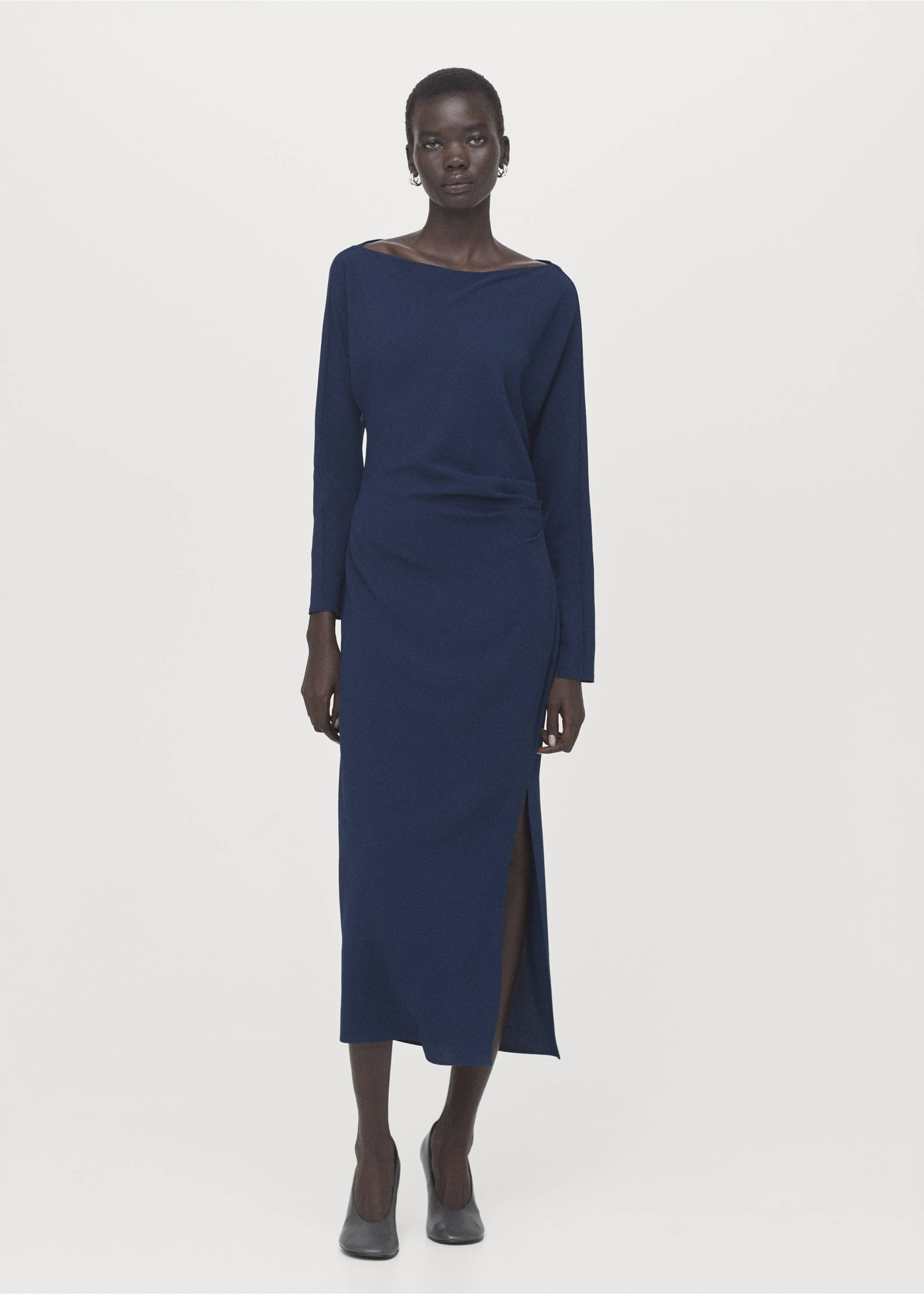 Boat-neck ruched dress - General plane, Navy. Ref: 27014089-00.