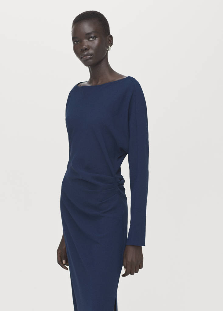 Boat-neck ruched dress