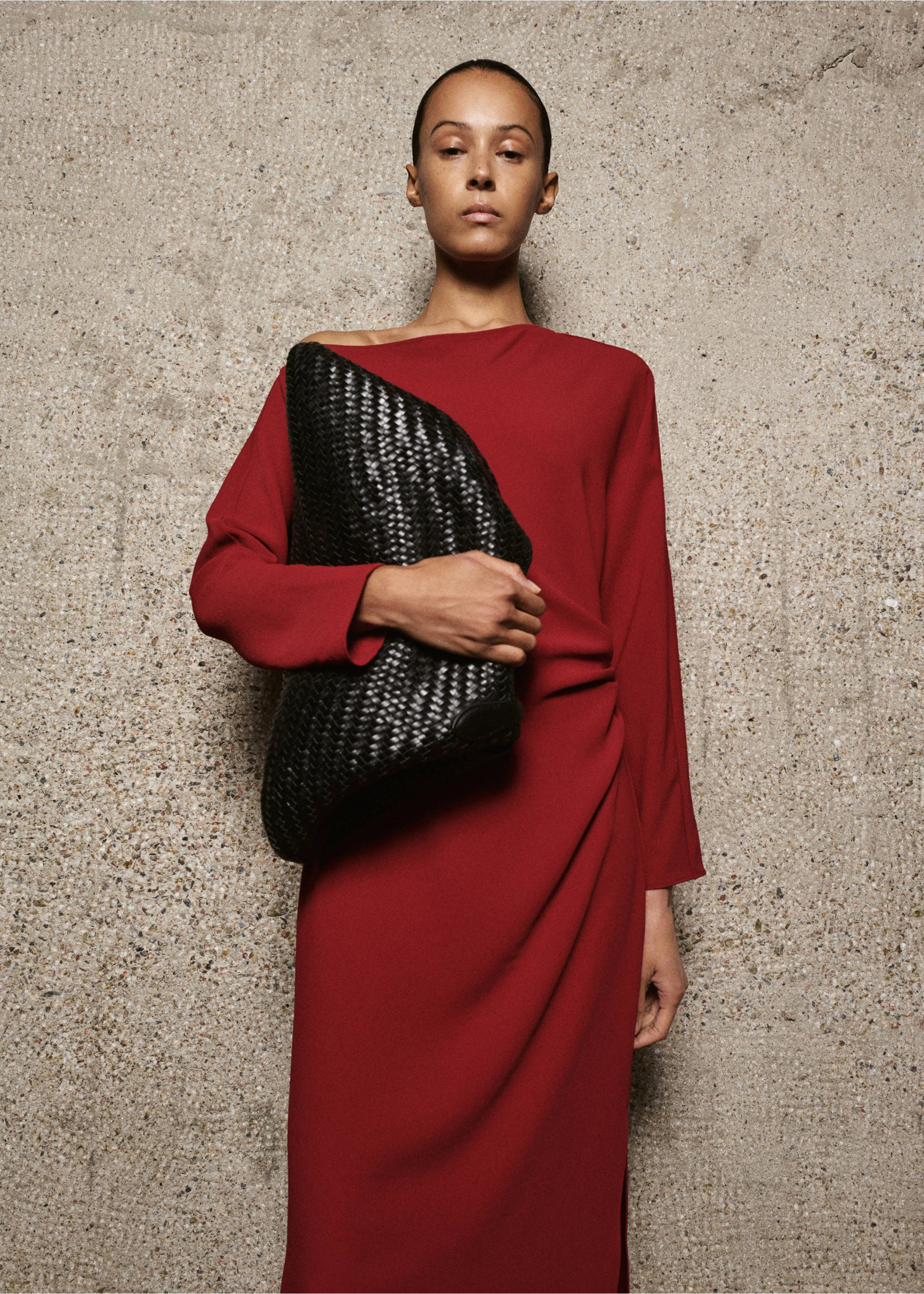 船领褶皱连衣裙 - null, 红色. Ref: 27014089-00.