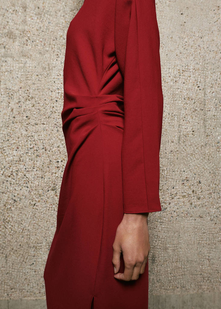 navy mother of the groom dress Square Neck Sheath Dark Long Sleeve Bride Dresses The long sheath silhouette jersey gown Color:Bean Paste Red BRGZLK Maxi Dress For