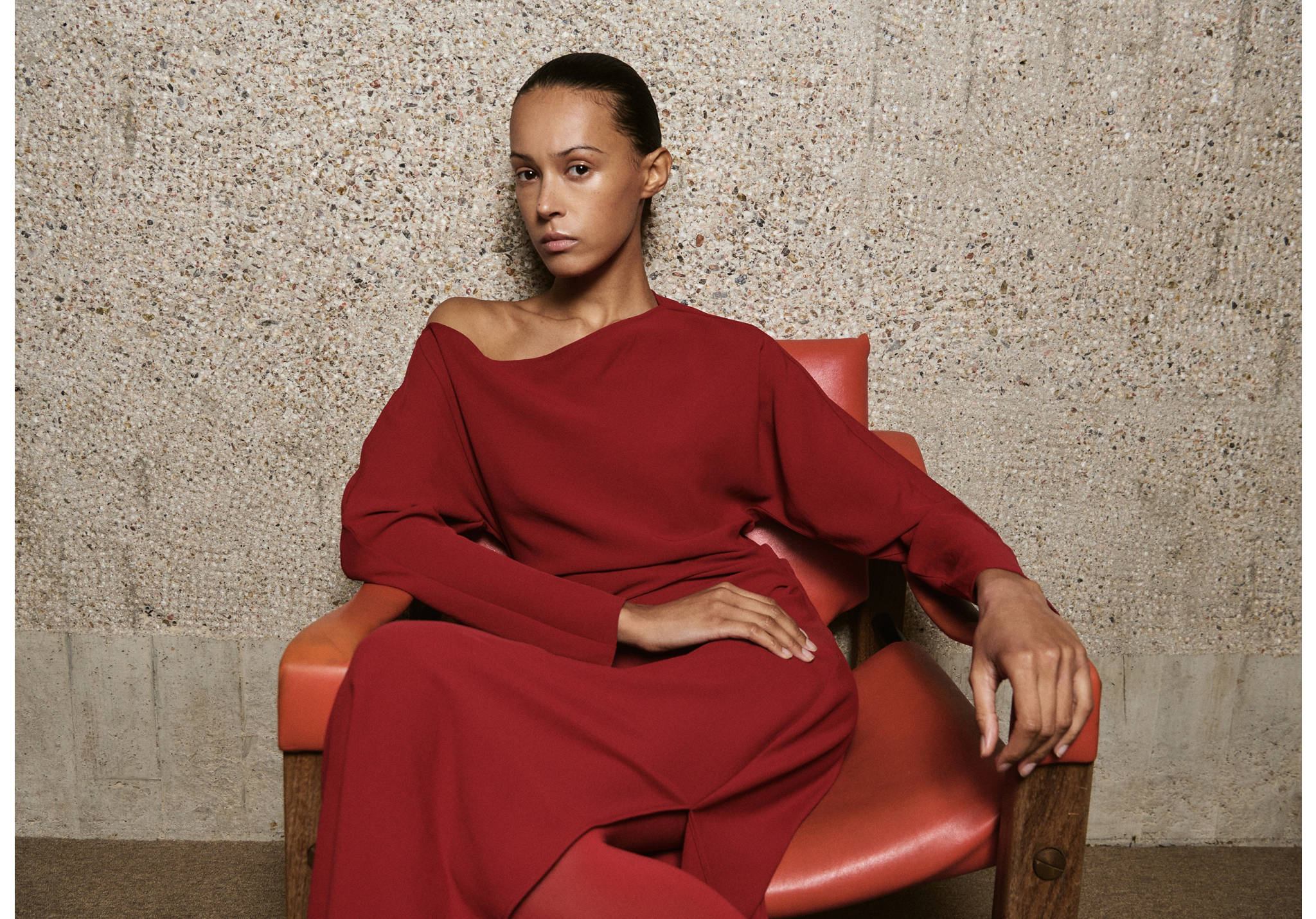 Boat-neck ruched dress - Panoramic plane