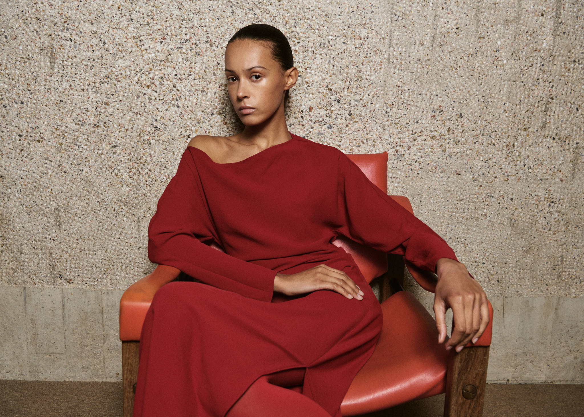Boat-neck ruched dress - Panoramic plane
