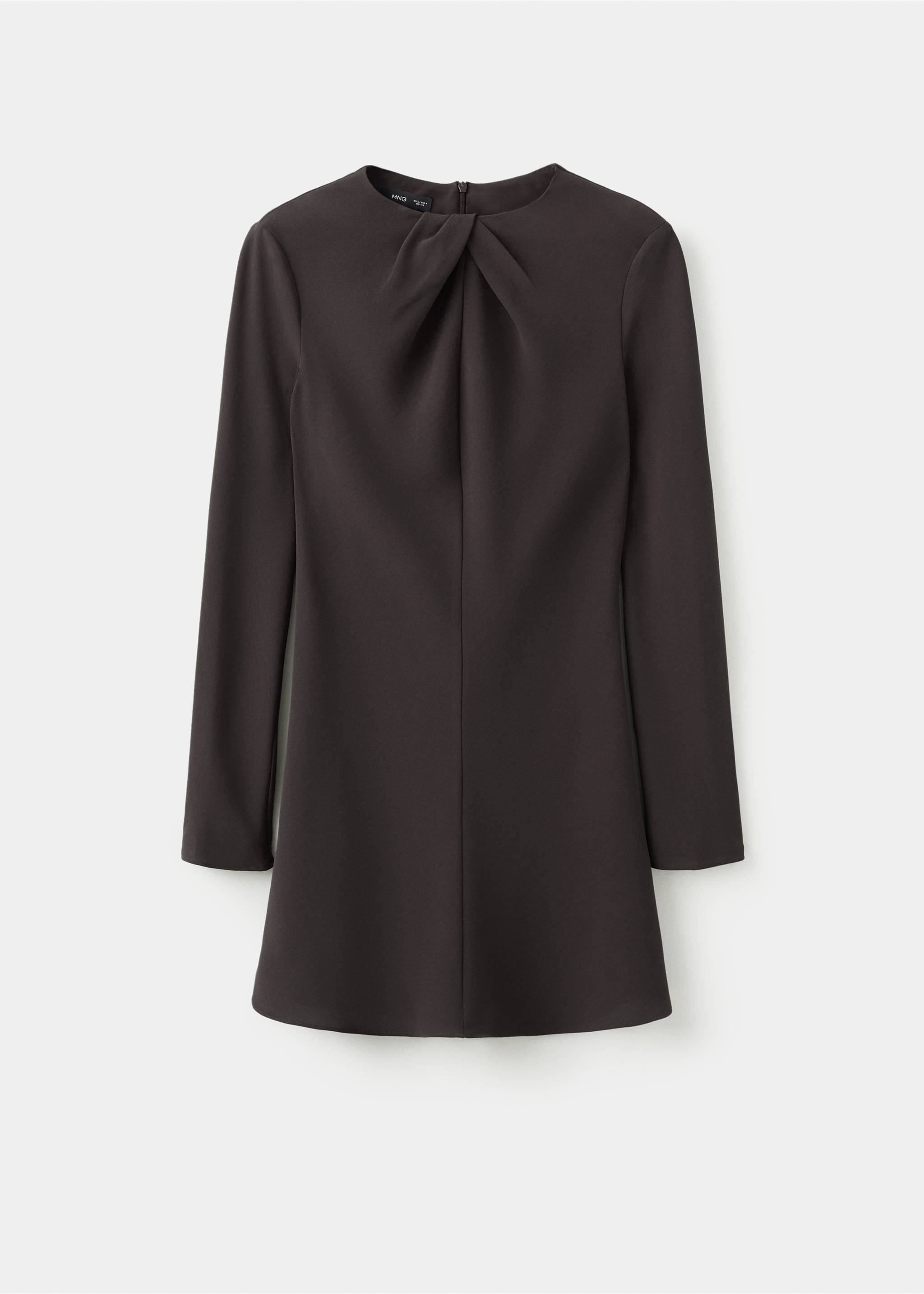 Long-sleeved dress with draped neck - Article without model, Brown. Ref: 27014090-00.