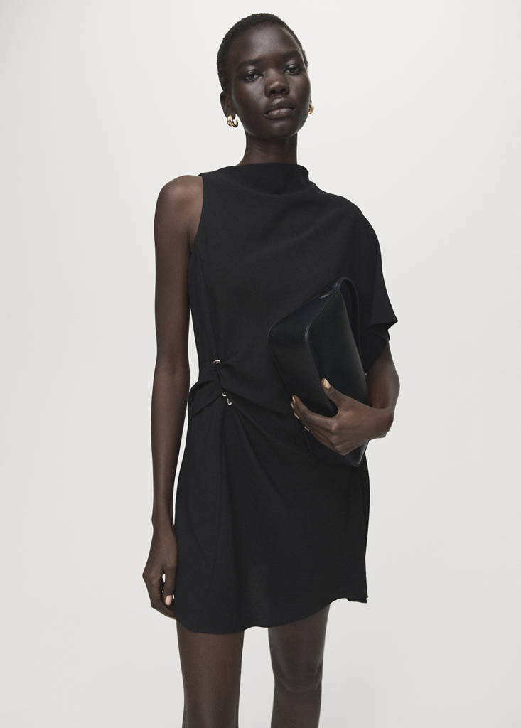 black ribbed dress mini Hyacinth House Black Asymmetrical Angelique Mini Dress Black / XS