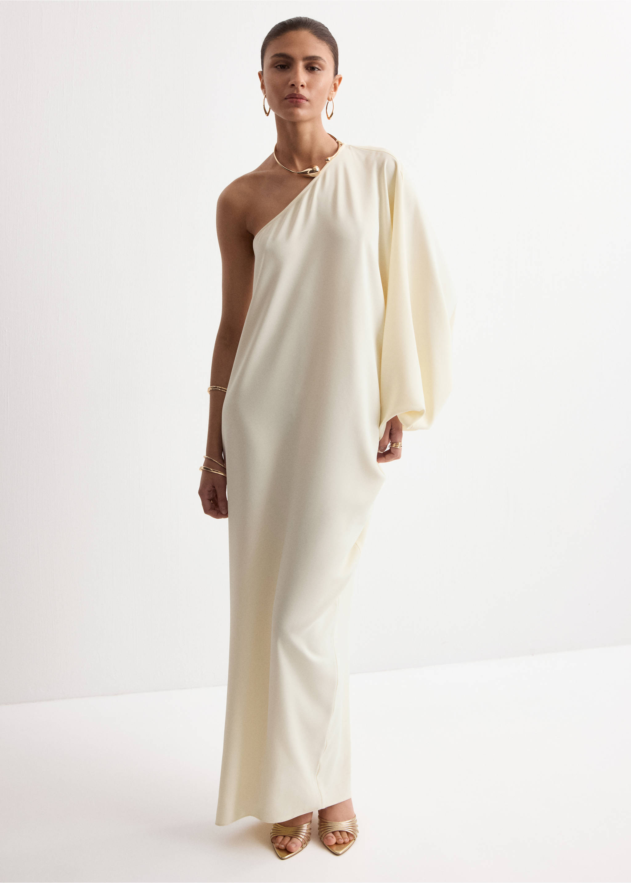 Collared dress with puff sleeves - General plane, Ecru. Ref: 27014092-00.
